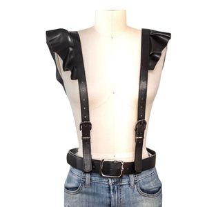Host Pick🎊Sexy Black Leather Ruffle Harness Statement Belt